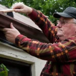 Man cleaning the gutter