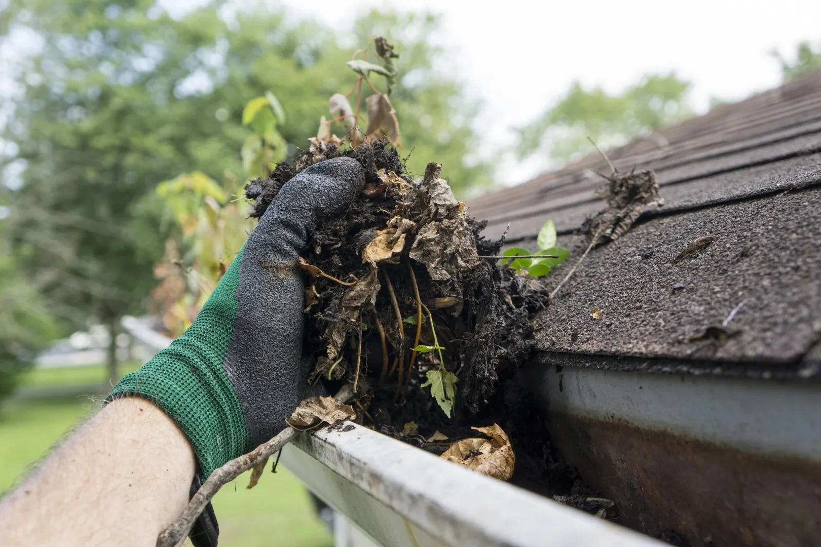 Cleaning debris from a gutter